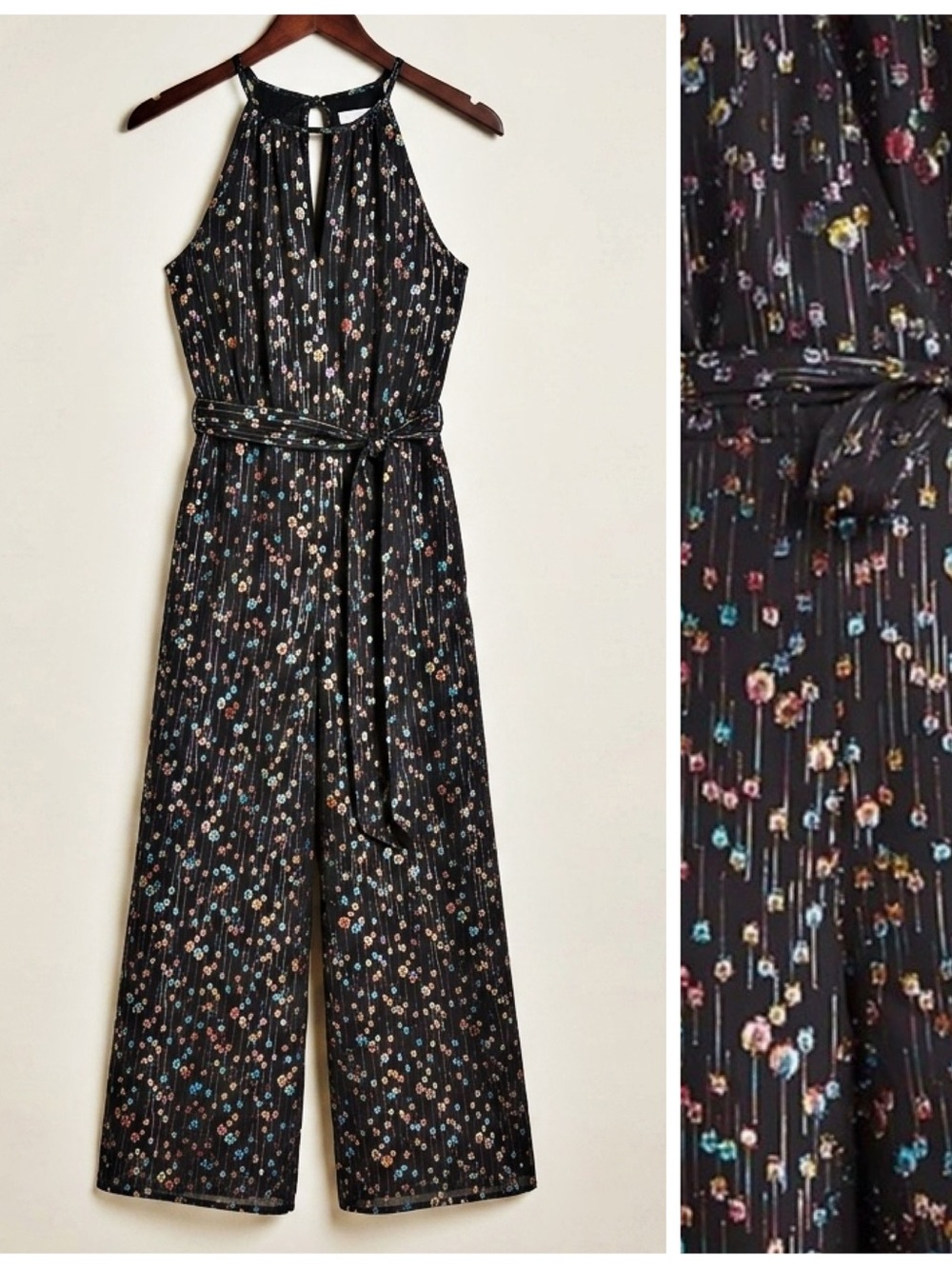 Eva Franco Jumpsuit Shimmery Cocktail Evening Event Wide Leg Clip Dot Size 12
